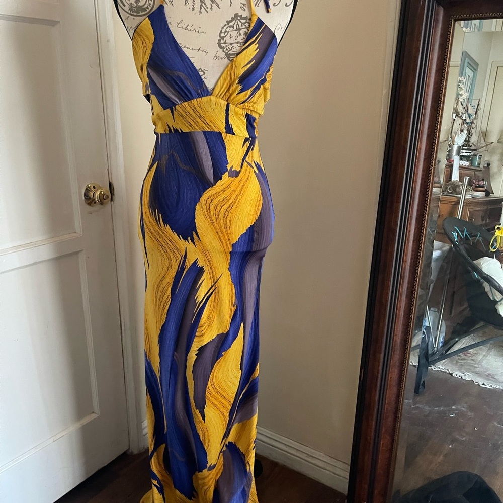 Elegant Yellow and Blue Maxi Dress
